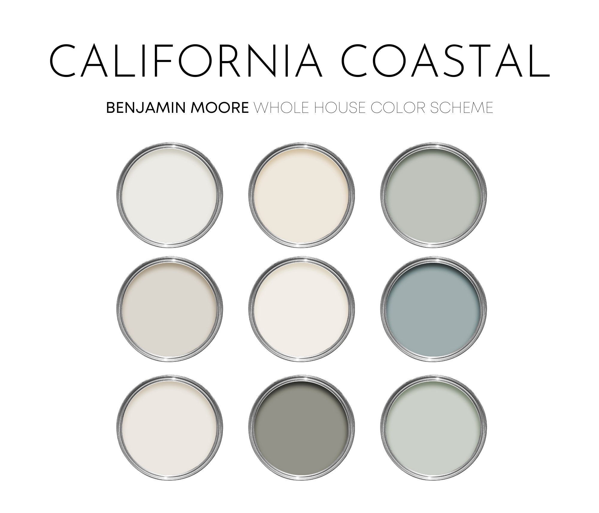 California Coastal Benjamin Moore Color Palette, Interior Paint Palette