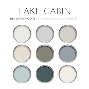 Lake Cabin Benjamin Moore Color Palette 2023, Calm Coastal Interior Paint Colors for Home, Color Scheme, Lake Neutrals, Nocturnal Gray
