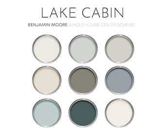 Lake Cabin Benjamin Moore Color Palette 2023, Calm Coastal Interior Paint Colors for Home, Color Scheme, Lake Neutrals, Nocturnal Gray