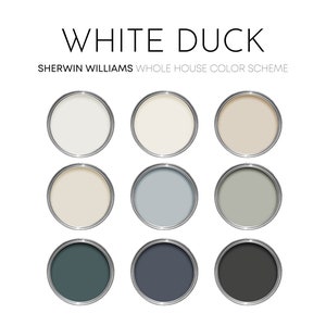 White Duck Sherwin Williams Paint Palette, Modern Neutral, Calm Classic Interior Paint Color Scheme for Home, Timeless Palette, Iron Ore