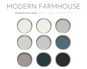Modern Farmhouse Sherwin Williams Paint Palette, Modern Neutral Interior Colors, Whole House Color Scheme, Silverplate