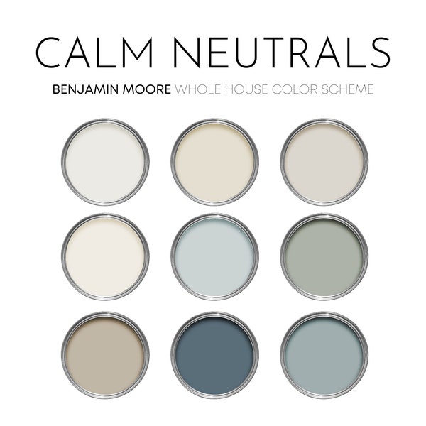 Calm Neutrals Benjamin Moore Paint Palette, Modern Neutral Calm Coastal Interior Paint Colors for Home, Color Scheme, Mount Saint Anne