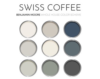 Paleta de colores de café suizo de Benjamin Moore, colores neutros modernos, esquema de colores de cabaña, casa del lago, tonos neutros cálidos, cortesía de café suizo