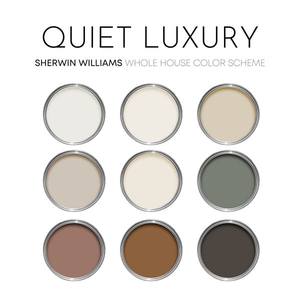 Quiet Luxury Sherwin Williams Paint Palette, Paint Colors for Home, Modern Neutrals, Color Scheme, Creamy Compliments, Moody Earth Tones