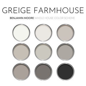 Greige Farmhouse Benjamin Moore Paint Palette, Interior Paint Colors for Home, Best Selling Neutrals, Warm Grays, London Fog