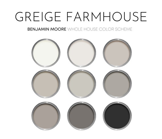 Greige Farmhouse Benjamin Moore Paint Palette Interior Paint Colors for Home Best Selling Neutrals Warm Grays London Fog