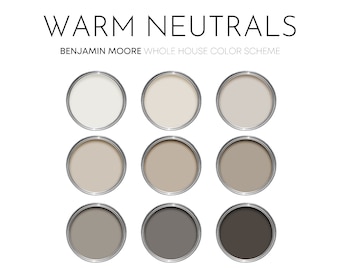 Paleta de pintura Benjamin Moore con tonos neutros cálidos, colores de pintura para interiores del hogar, niebla, esquema de pintura para diseño de interiores neutro
