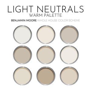 Light Warm Neutrals Benjamin Moore Paint Palette, Modern Neutral Calm Cozy Interior Paint Colors for Home, Color Scheme, Pensive
