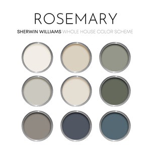 Rosemary Sherwin Williams Paint Palette, Interior Paint Colors for Home, Interior Design Paint Scheme,  Front Door Colors, Waterloo
