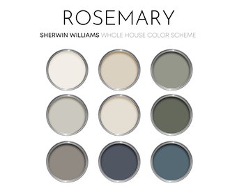 Paleta de tintas Rosemary Sherwin Williams, cores de tintas para interiores, esquema de tintas para design de interiores, cores para portas de entrada, Waterloo