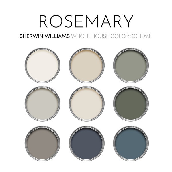 Rosemary Sherwin Williams Farbpalette, Innenfarben für Haus, Innenarchitekturfarben, Haustürfarben, Waterloo