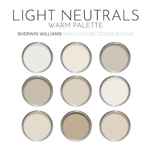Light Warm Neutrals Sherwin Williams Paint Palette, Modern Neutral Calm Cozy Interior Paint Colors for Home, Color Scheme, Creamy