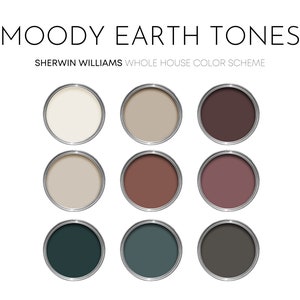 Moody Earth Tones Sherwin Williams Paint Palette, Interior Paint Colors for Home, Earthy Neutrals, Modern Paint, Urbane Bronze