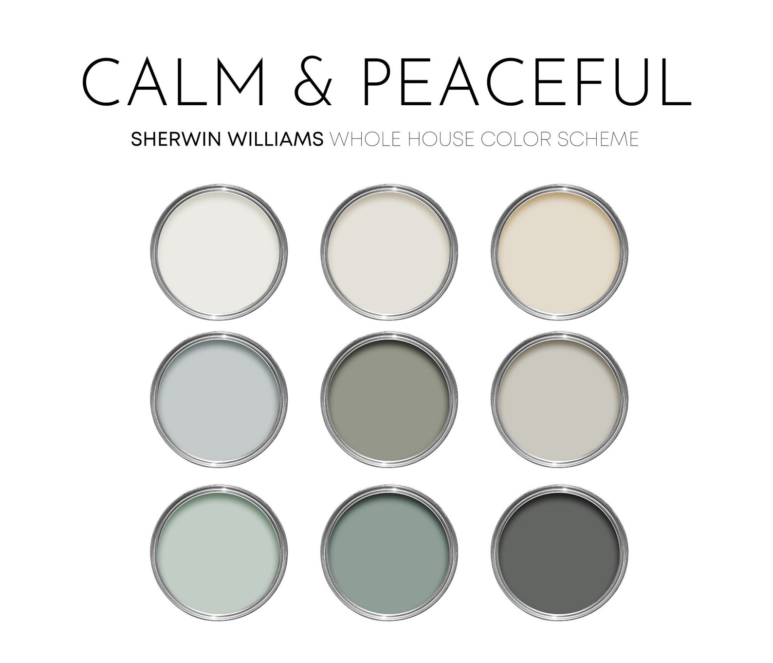 Calm and Peaceful Sherwin Williams Paint Palette, Modern Neutral Calm ...