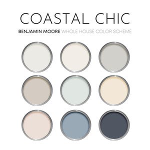 Coastal Chic Benjamin Moore Paint Palette, Paint Colors for Home, Cottage Neutrals, Timeless Beach House, Classic Coastal, White Heron