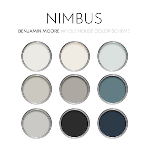 Nimbus Benjamin Moore Paint Palette, Modern Neutrals, Whole House Color Scheme, Best Selling, Black