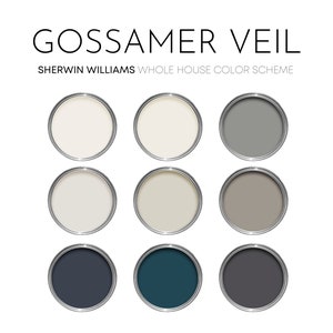 Gossamer Veil Sherwin Williams Paint Palette, Modern Neutral Interior Paint Colors for Home, Moody Paint Colors, Greek Villa