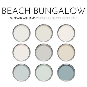 Beach Bungalow Sherwin Williams Paint Palette, Paint Colors for Home, Beach Cottage Neutrals, Whole House, Beach House Colors, Pearly White