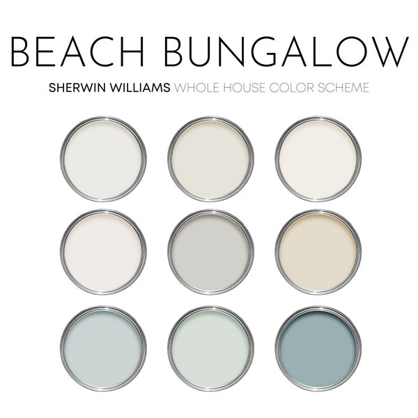 Beach Bungalow Sherwin Williams Paint Palette, Paint Colors for Home, Beach Cottage Neutrals, Whole House, Beach House Colors, Pearly White