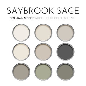 Benjamin Moore Saybrook Sage Paint Palette, Best Selling Neutrals, Interior Design Color Scheme, Modern Cottage, White Dove