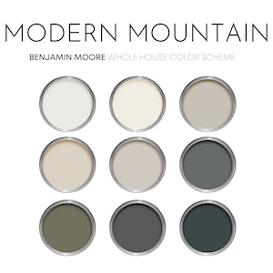 Modern Mountain Benjamin Moore Paint Palette, Modern Neutral Interior Paint Colors for Home, Coordinating Design Color Palette, Salamander