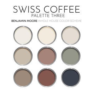 Swiss Coffee, Palette Three - Benjamin Moore Paint Palette, Neutral Interior Paint Colors for Home, Earthy Neutrals, Rustic Colors