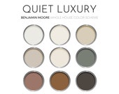 Quiet Luxury Benjamin Moore Paint Palette, Paint Colors for Home, Modern Neutrals, Color Scheme, Smokey Taupe  Compliments, Earth Tones