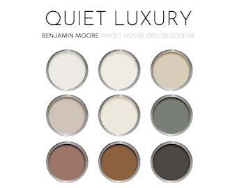 Quiet Luxury Benjamin Moore Paint Palette, Paint Colors for Home, Modern Neutrals, Color Scheme, Smokey Taupe  Compliments, Earth Tones