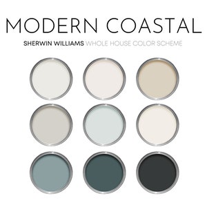 Modern Coastal Sherwin Williams Paint Palette - Modern Neutral Interior Paint Colors, Calm Neutrals, Coastal Paint Palette, Beach House