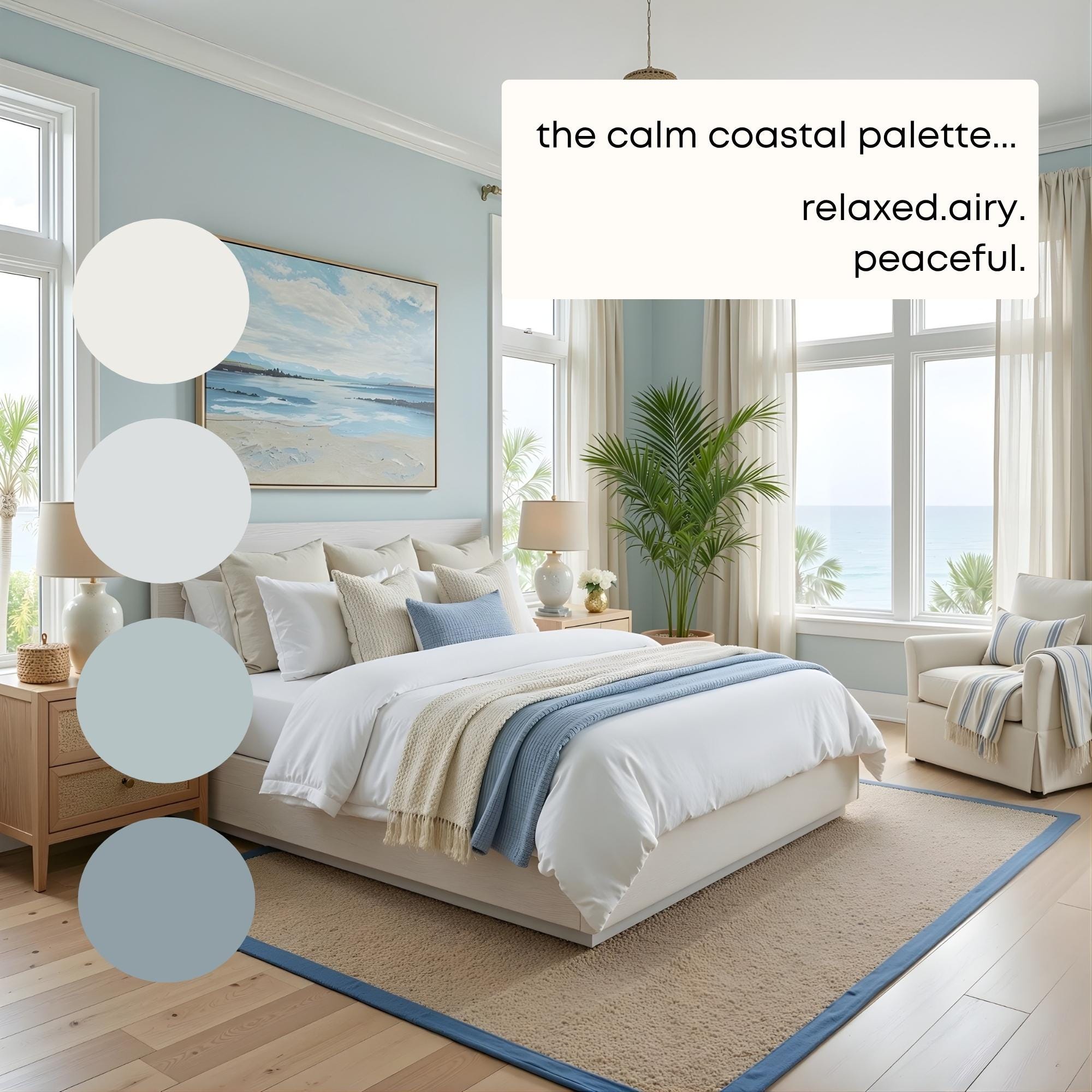 Calm Coastal Benjamin Moore Paint Palette, Peaceful Neutral Beach House ...