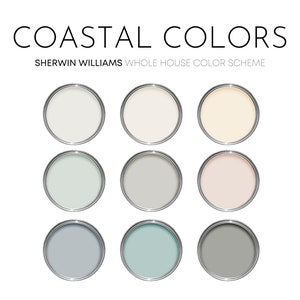 Küstenfarben Sherwin Williams Farbpalette, Lackfarben für Zuhause, Cottage Neutrals, ganzes Hausfarbschema, Strandhausfarben, wässrig