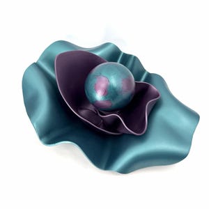 Rare Vintage 80s Keith Fortley Ceramic Sculpture - MCM Free Form Flower & Orb