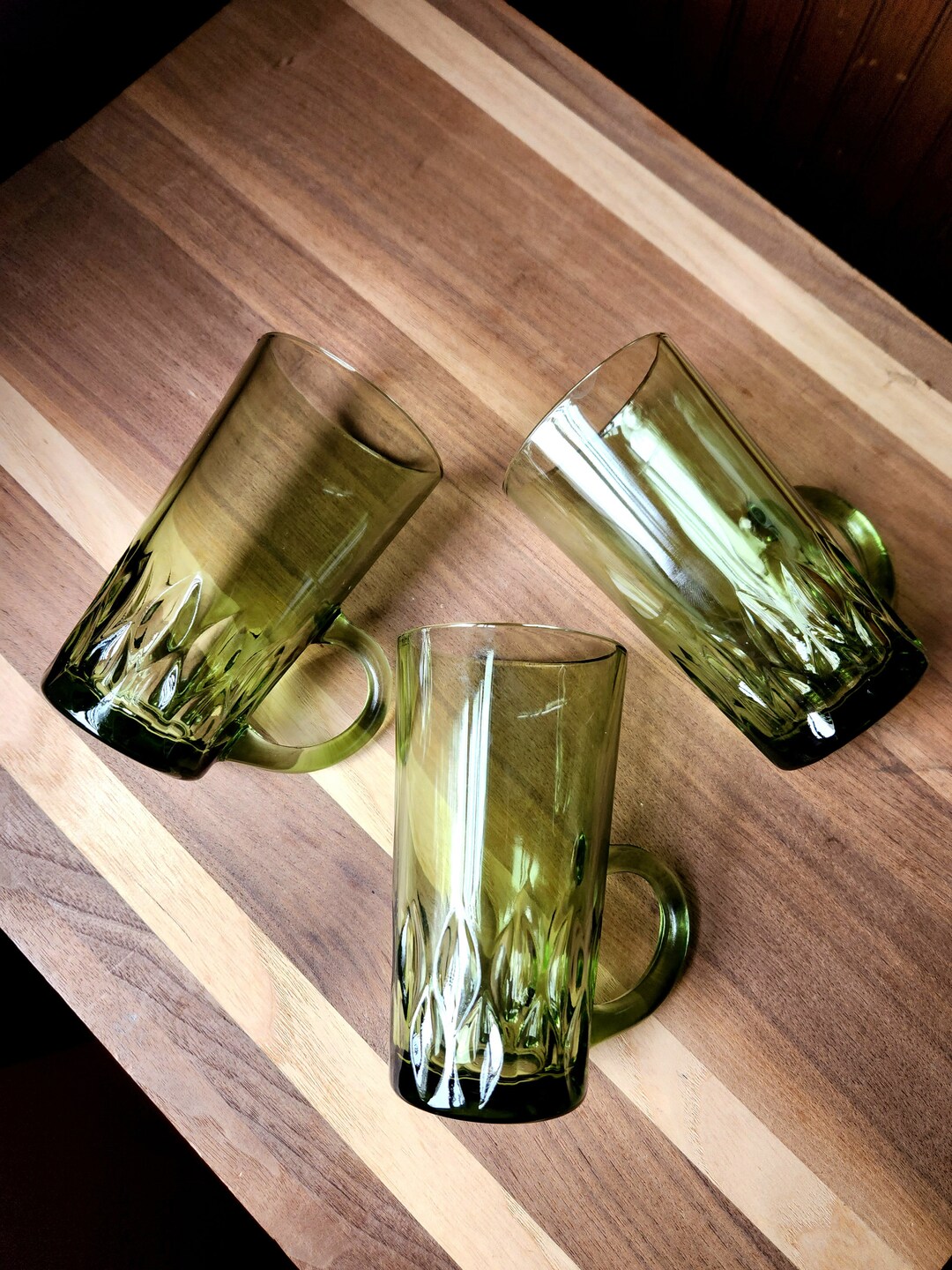 Vintage 1970's Olive Green Clear Glass Irish Coffee Mugs Etsy