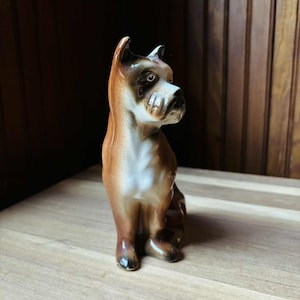 Vintage 1950&#39;s Boxer Dog Ceramic Bone China Porcelain Figurine - Mid-Century Modern - MCM - Made in Brazil