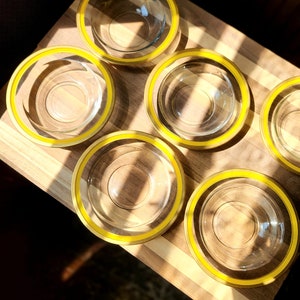 Vintage 1930&#39;s Clear Glass Bowls with Yellow and Gold Trim - Shallow Side Dish Bowls - Set of 6