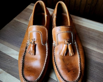 Vintage Florsheim Brown Leather Tassel Loafers W Brass Hardware