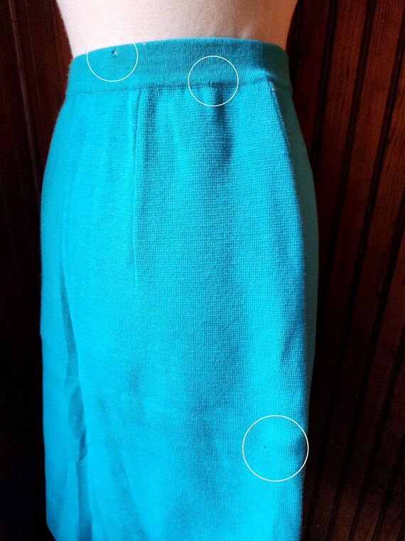 Vintage Bright Teal Blue Italian Wool Knit Pencil… - image 8
