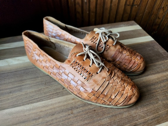 Vintage 1980's Chestnut Brown Leather Woven Lace … - image 2