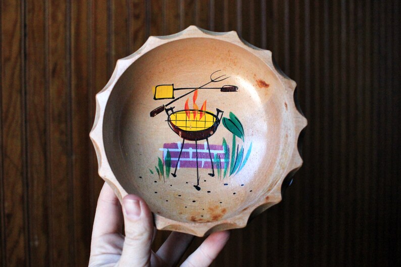 SALE Vintage 1950's Wood BBQ Tiki Bowls Made in Japan Set of 10 image 7