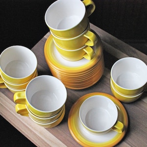 Vintage 1970&#39;s MIKASA Yellow TRIO Color Compliments Coffee Mug and Saucer C-2302 Pattern - Sold Individually