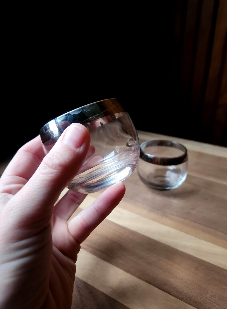 Vintage 1960's Dorothy Thorpe Style Silver Banded Rimmed Rocks Glasses ...