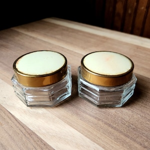 Vintage 1930's Art Deco Design Glass and Metal Makeup Vanity Jar - Trinket Holder - Set Two