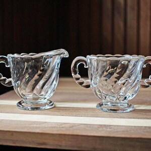 Vintage 1960&#39;s FOSTORIA Colony Creamer and Sugar Bowl Elegant Glass Set