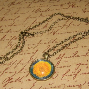 Marigold Yellow Flower Photo Pendant Necklace with Chain