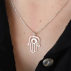 Hamsa Hand of Fatima Necklace, Sterling Silver Protection Necklace, Evil Eye Amulet Necklace, Spiritual Jewelry Gift for Her