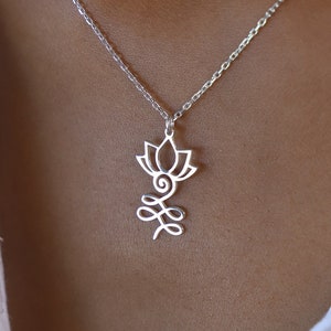 Lotus Flower Necklace, Dainty Unalome Necklace, Spiritual Necklace, Unalome Symbol Pendant, Buddhism Necklace, Meditation Yoga Necklace