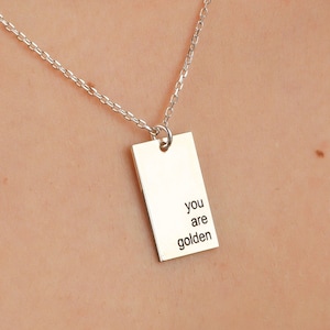 925K Silver Quote Pendant Necklace, Engraved Necklace, Minimalist Jewelry, Word Necklace, Inspirational Jewelry, Simple Necklace