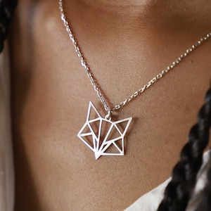Origami Fox Necklace Silver, Fox Geometric Necklace, Dainty Fox Pendant, Sterling Silver Fox Jewelry, Fox Lover Gift, Animal Jewelry