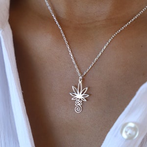 Lotus Flower Pattern Silver Unalome Necklace, Sterling Silver Spiritual Jewelry, Buddhist Lotus Flower Pendant, Yoga Necklace, Lotus Flower
