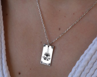 Sterling Silver Tarot Pendant Necklace, Silver Spiritual Necklace, Tarot Card Silver Necklace, Spiritual Jewelry, Tarot Card Jewelry